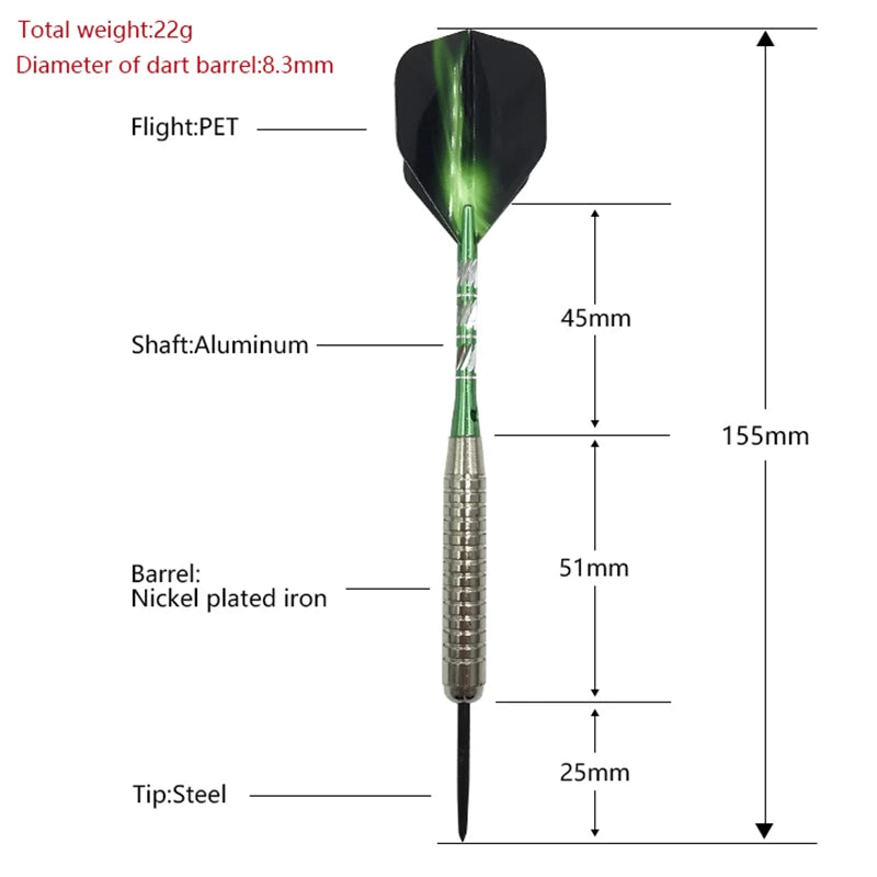 Yernea 3Pcs Steel Pointed Darts 22g